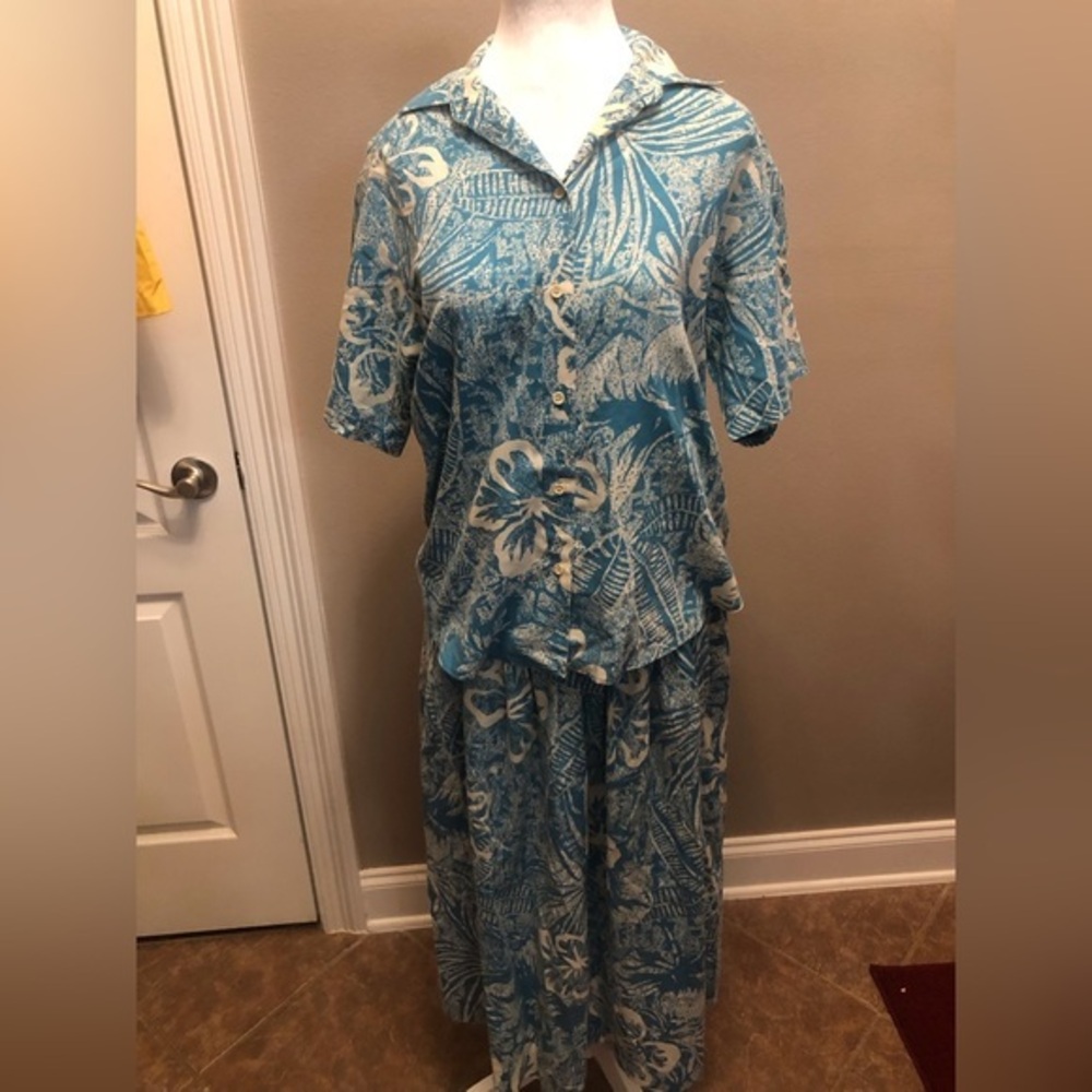 Vintage Turquoise Print Inner Vision Ship to Shore Skirt Set Size 10